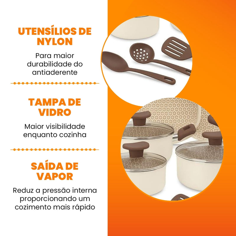 Conjunto Panelas Antiaderente 10 Peças Prime Alumínio - Ivory