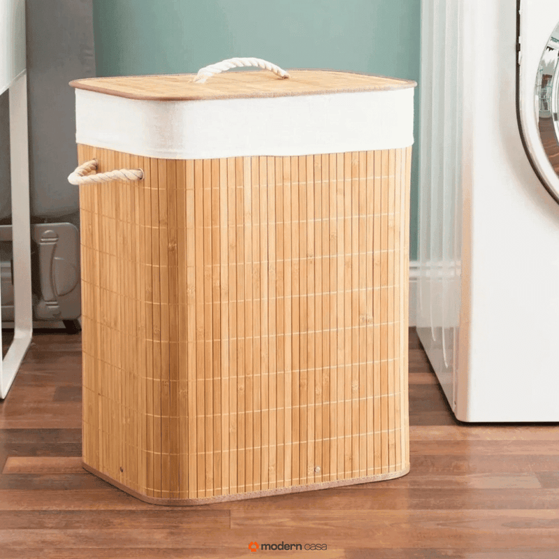 Cesto de Roupa Bambu c/ Tampa Retangular 70 LITROS
