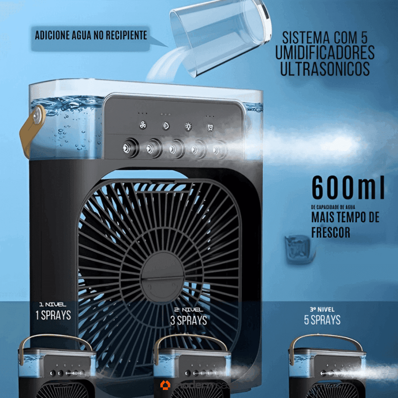 Mini Ventilador e Umidificador de Mesa Portátil Led