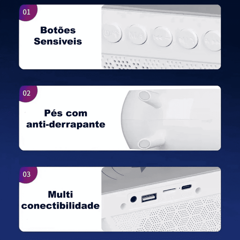 Luminária Multifuncional Carregador por Indução e Alto Falante