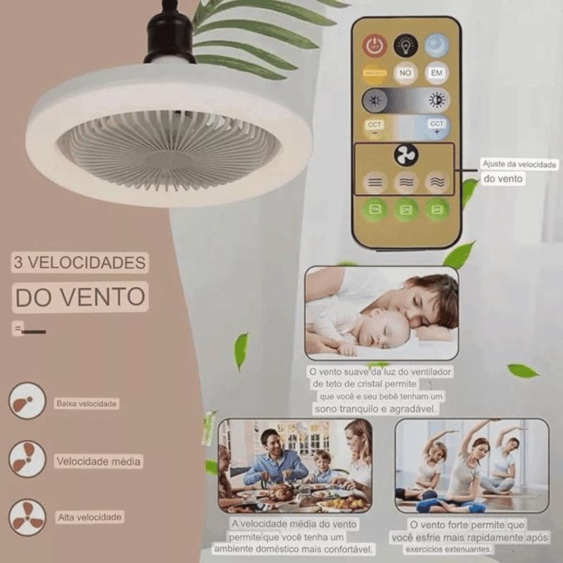 Luminária Com Ventilador e Luz De Teto Com Controle