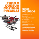 Jogo de Panelas Antiaderente 9 Peças - Preto com Cereja