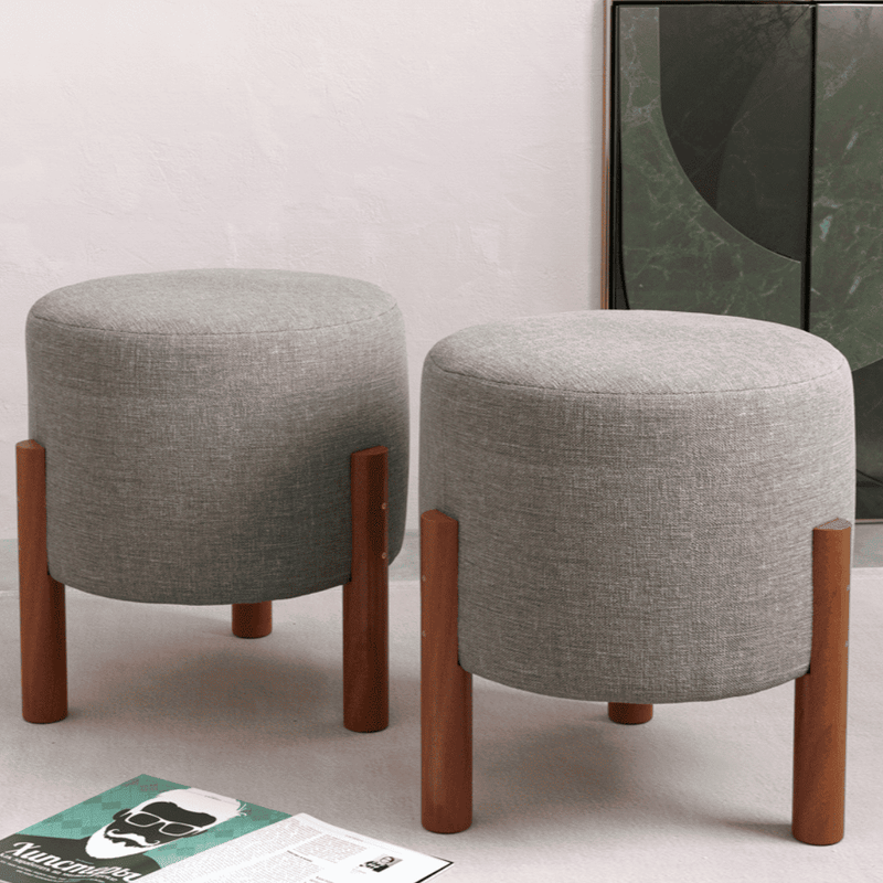 Kit 2 Puff Banqueta Linho Quarto Sala Pés De Madeira