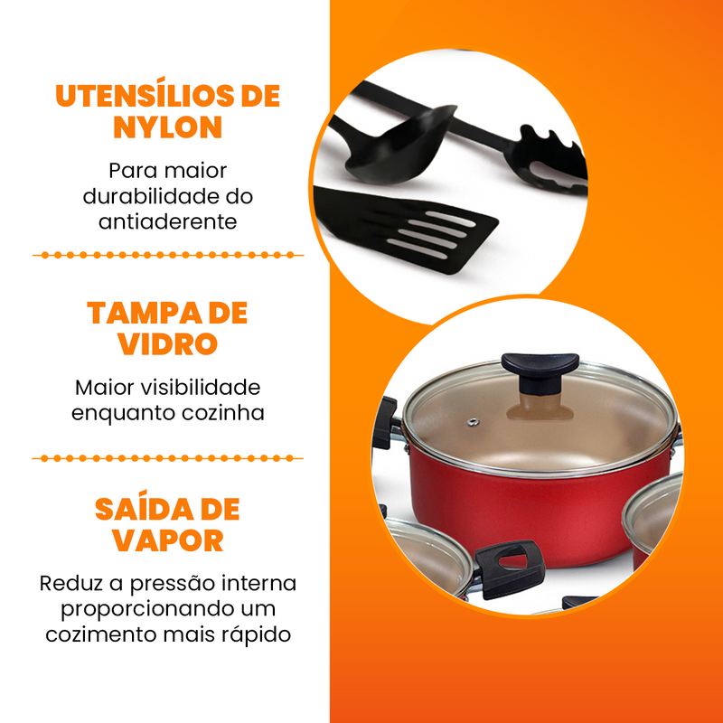 Jogo de Panelas Antiaderente 10 Peças - Cereja