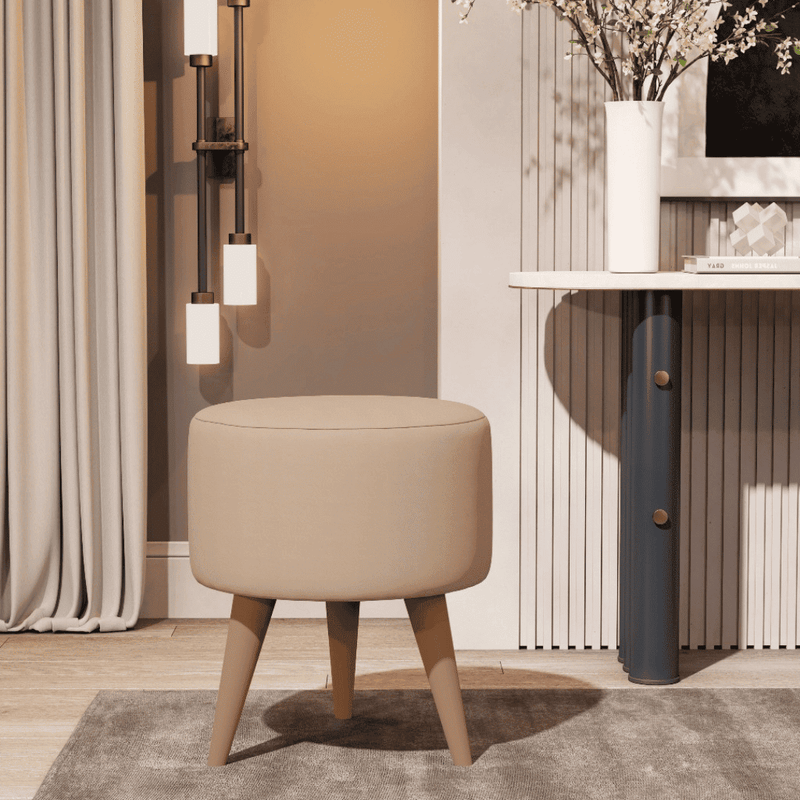 Kit 2 Puff Banqueta Linho Quarto Sala Pés De Madeira