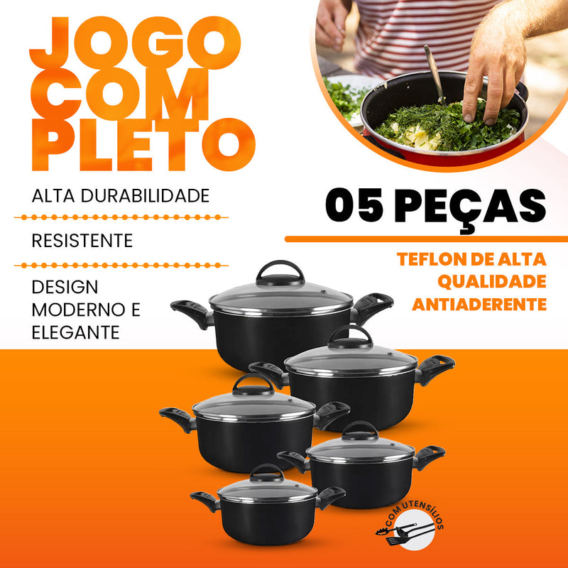 Jogo De Panelas 5 Peças Antiaderentes  - Preto
