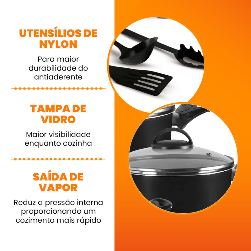 Jogo De Panelas 5 Peças Antiaderentes  - Preto