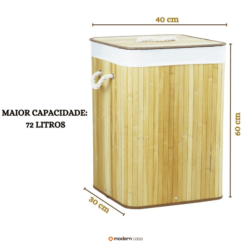 Cesto de Roupa Bambu c/ Tampa Retangular 70 LITROS