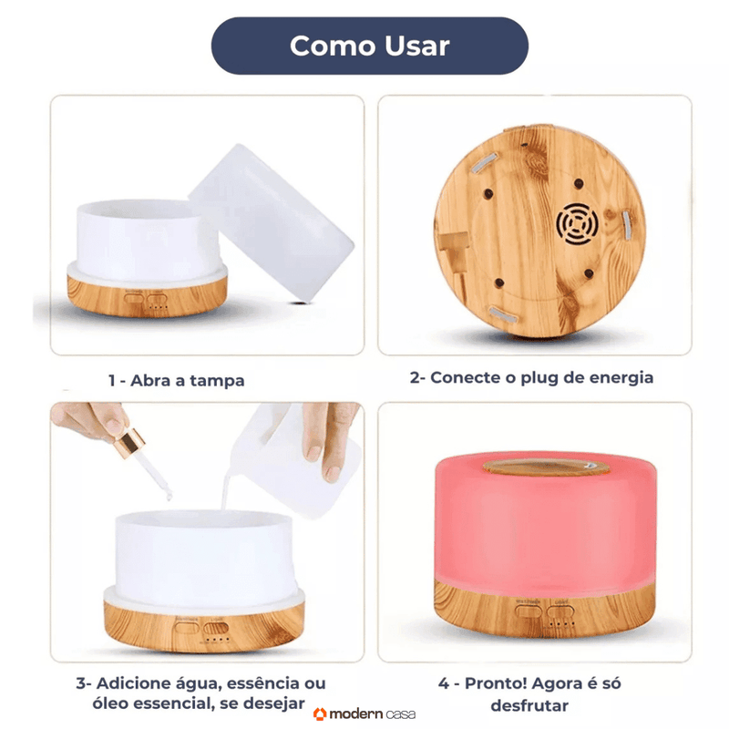 Aromatizador Umidificador Ultrassônico LED 7 Cores