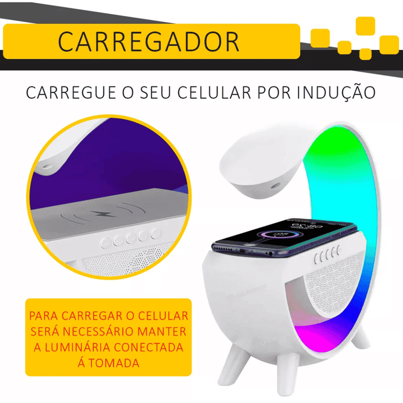 Luminária Multifuncional Carregador por Indução e Alto Falante