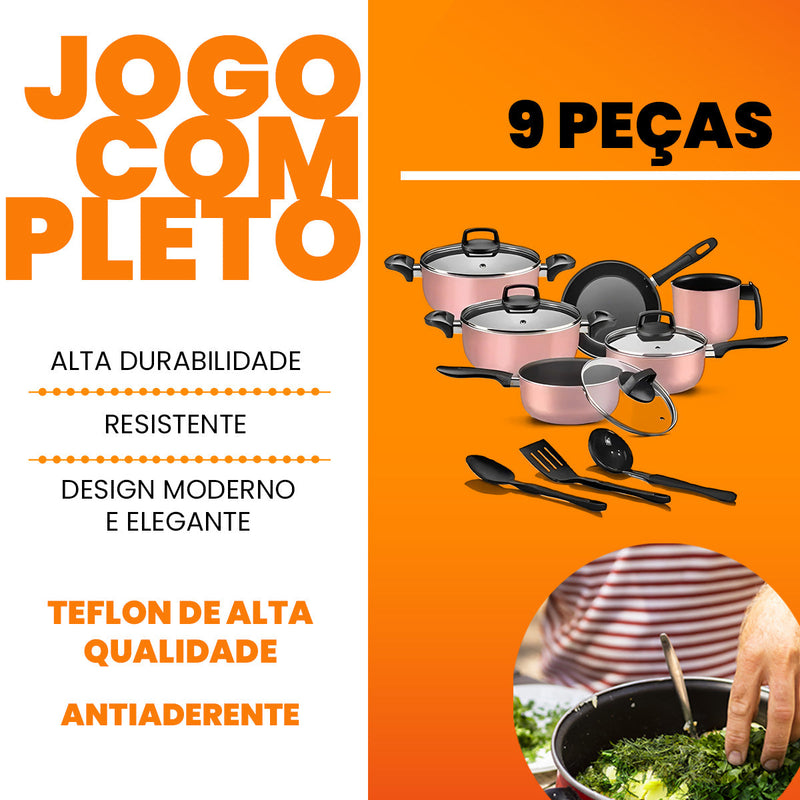 Jogo de Panelas Antiaderente 9 Peças - Rosé
