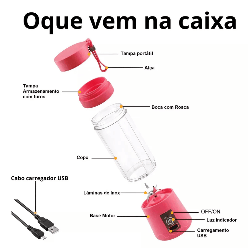 Mini Liquidificador Mixer Juice Garrafa Portátil USB Recarregável