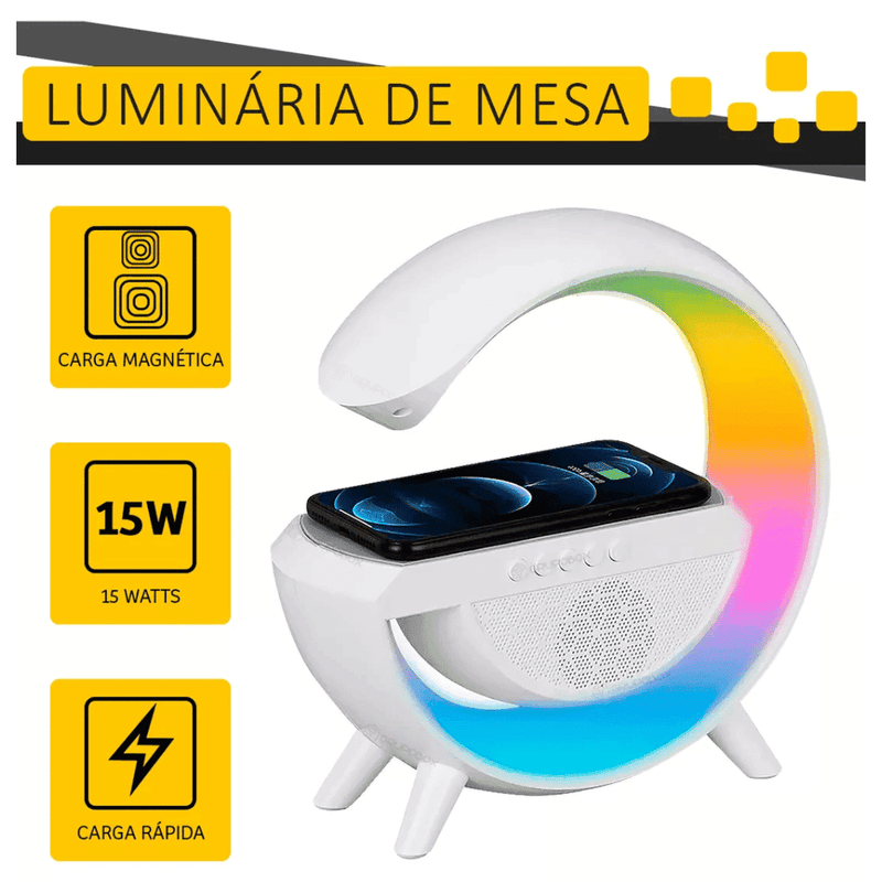 Luminária Multifuncional Carregador por Indução e Alto Falante