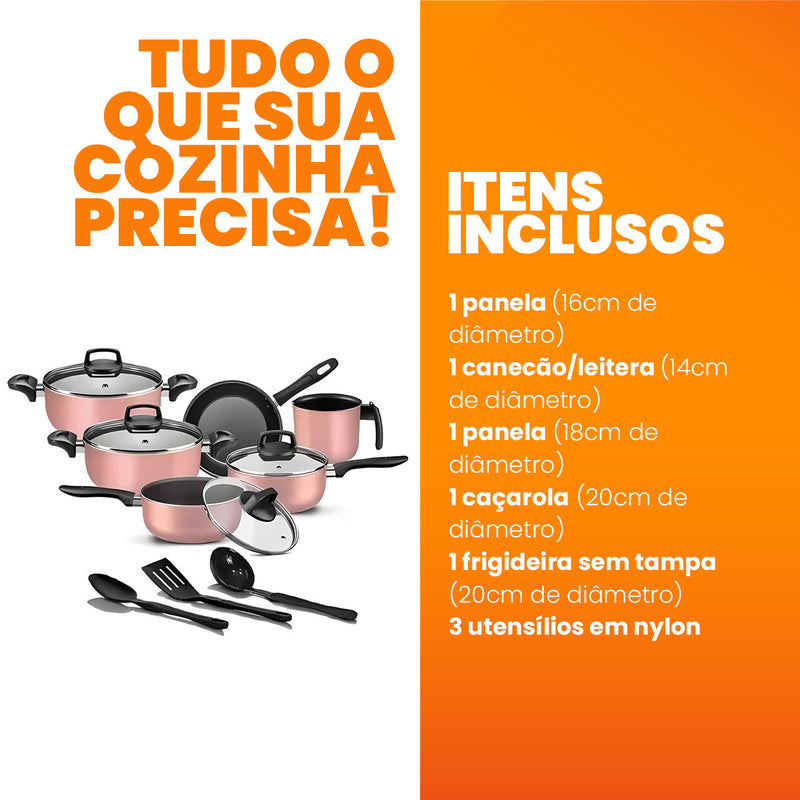 Jogo de Panelas Antiaderente 9 Peças - Rosé