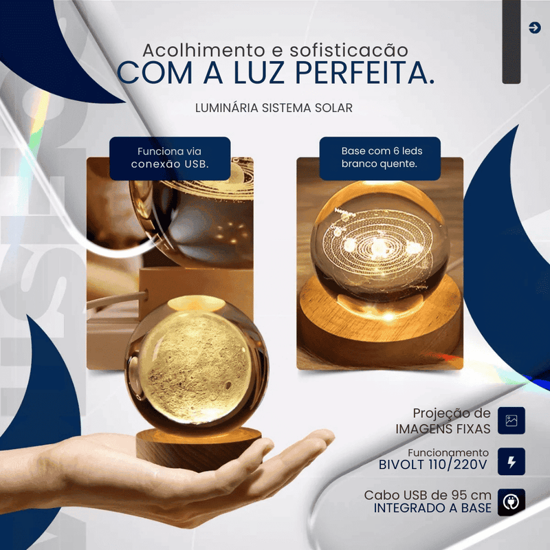 Luminária de Mesa Decorativa Sistema Solar 3D