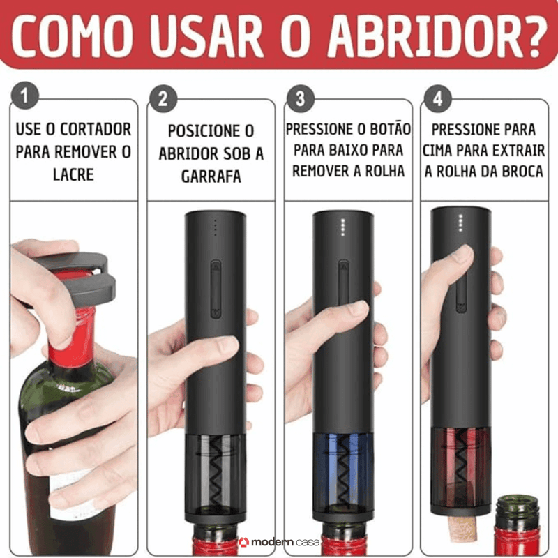 Abridor de Vinho Elétrico Automático