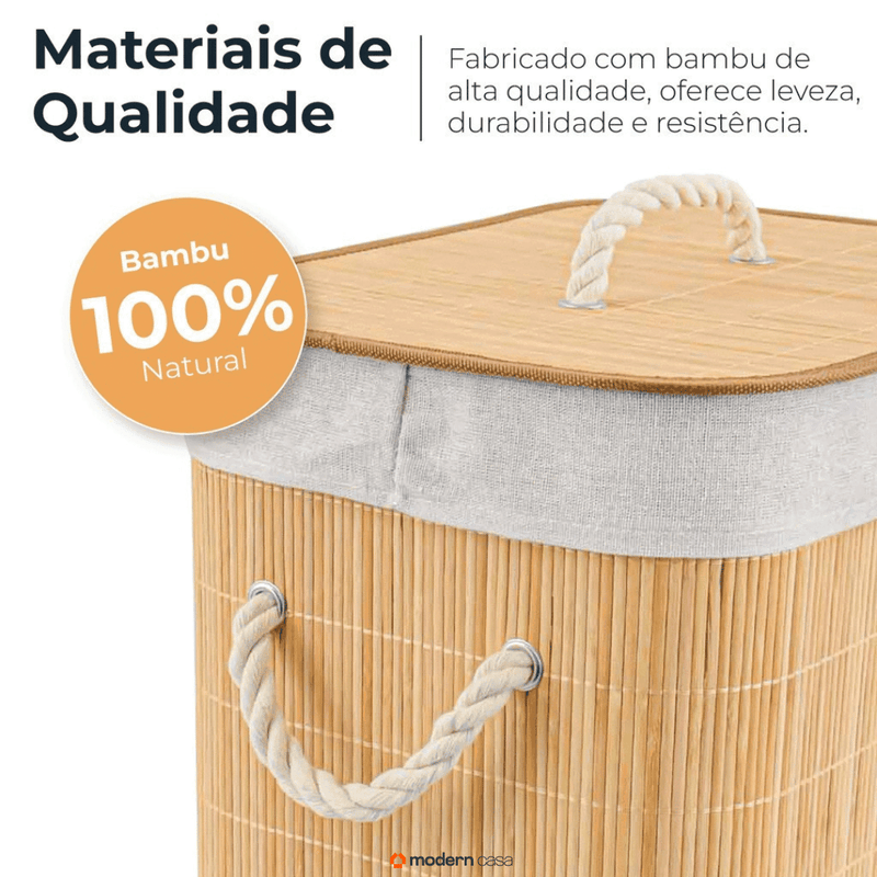 Cesto de Roupa Bambu c/ Tampa Retangular 70 LITROS