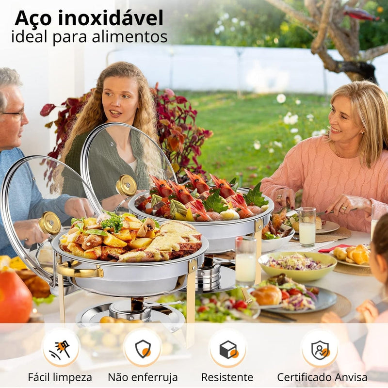Rechaud de Inox com Aquecedores e Tampa de Vidro