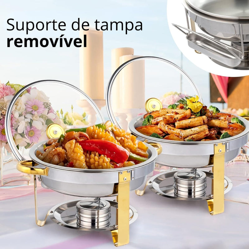 Rechaud de Inox com Aquecedores e Tampa de Vidro