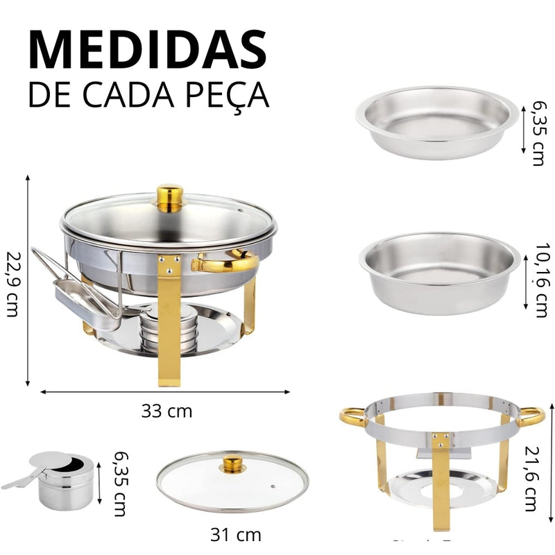 Rechaud de Inox com Aquecedores e Tampa de Vidro