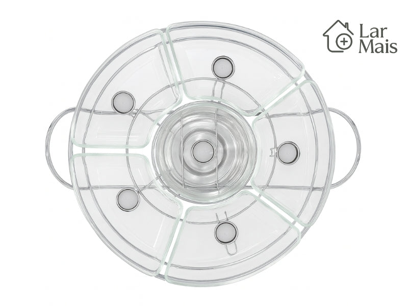 Rechaud Giratório Com 6 Compartimentos Aço Inox e Vidro 52cm
