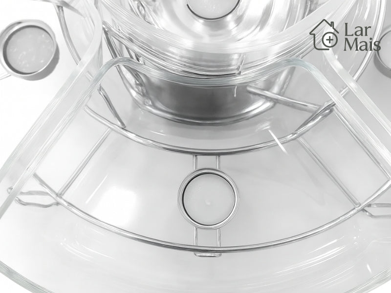 Rechaud Giratório Com 6 Compartimentos Aço Inox e Vidro 52cm