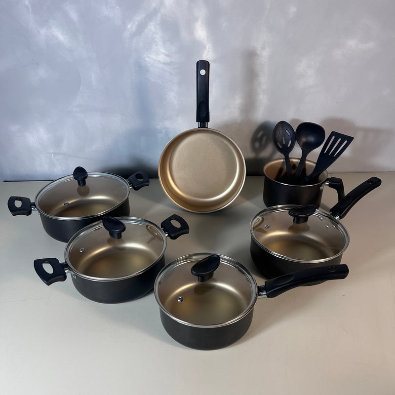 Jogo de Panelas Antiaderente 9 Peças - Preto com Bege