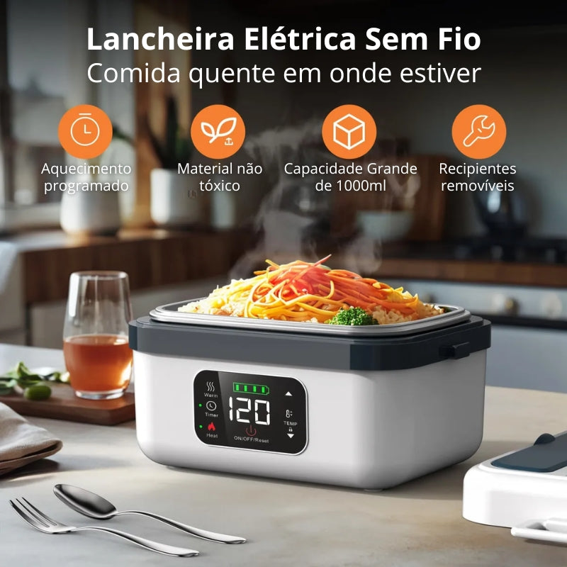 Lancheira Elétrica sem Fio Alimosty com Talheres de Brinde!