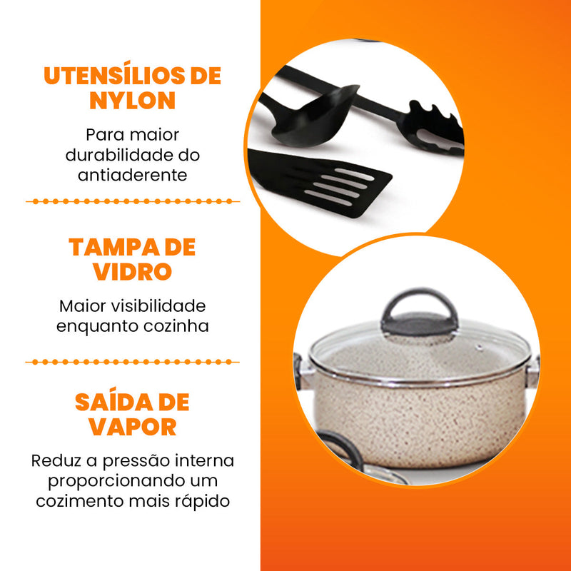 Jogo de Panelas 17 Peças Antiaderente - Bianco