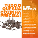 Conjunto Panelas Antiaderente 10 Peças Prime Alumínio - Marrom Escuro