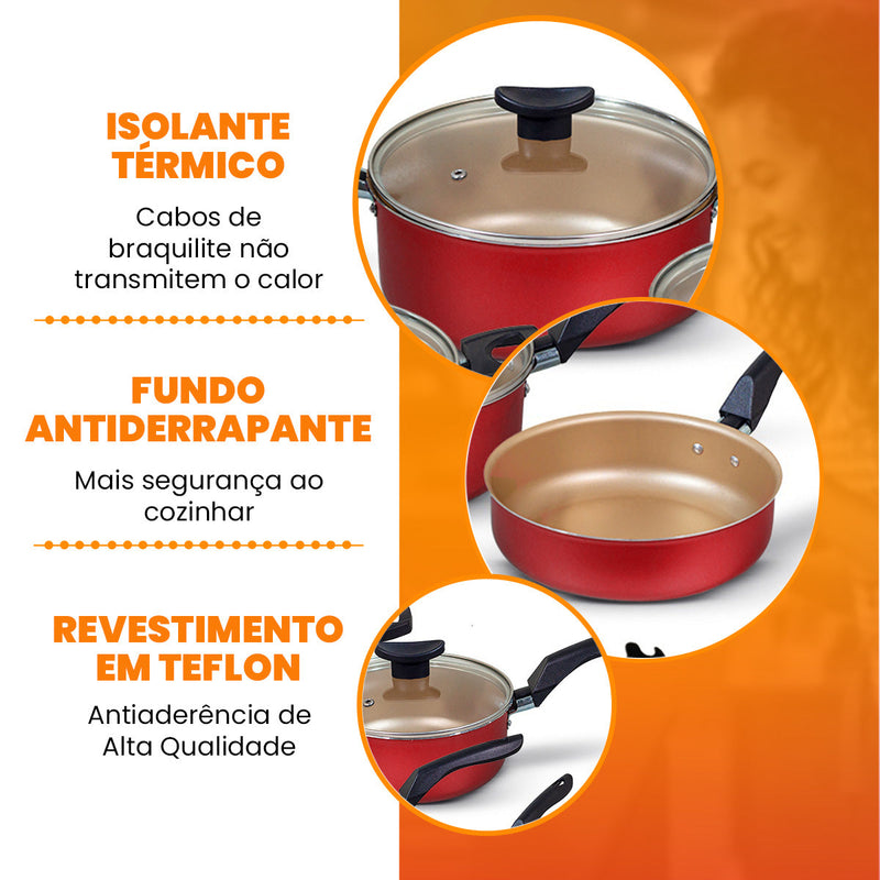Jogo de Panelas Antiaderente 10 Peças - Cereja
