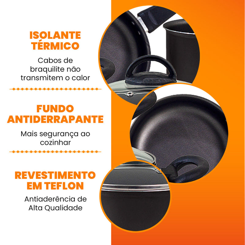 Jogo de Panelas Antiaderente 9 Peças - Preto